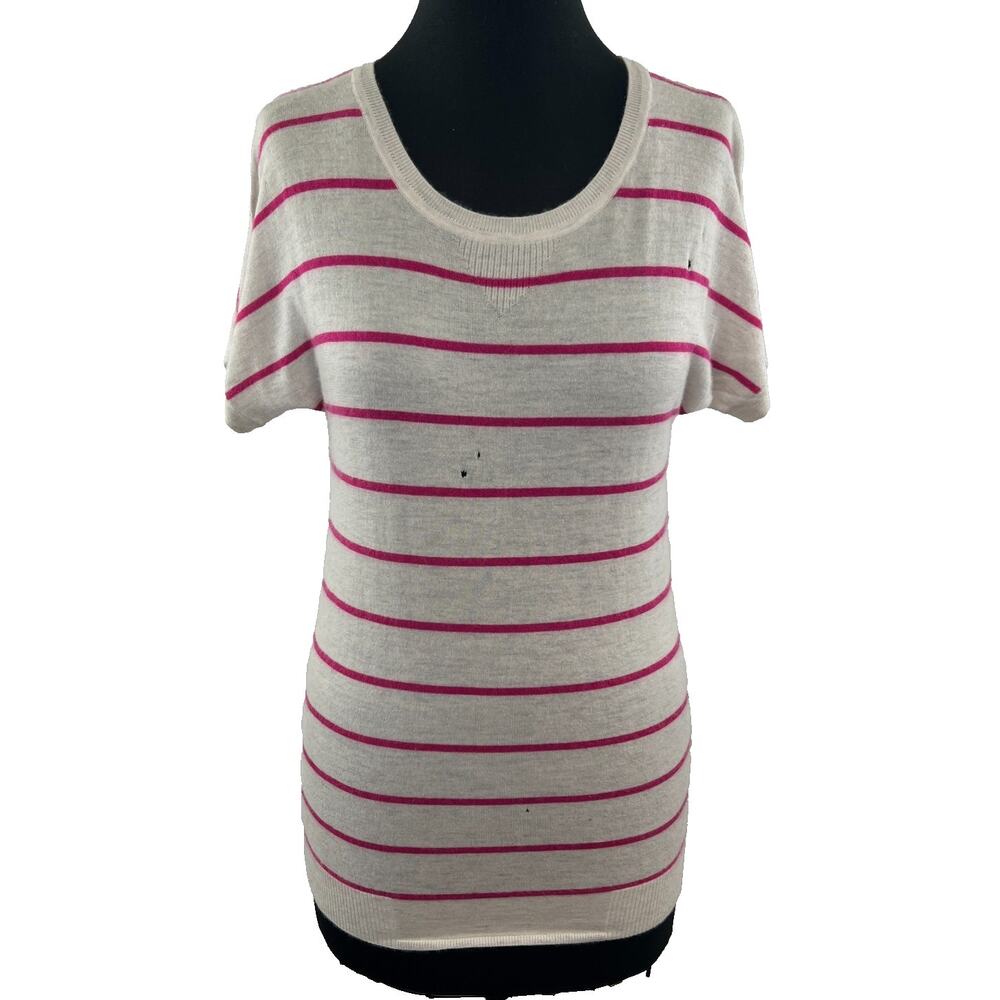THEORY Beige Pink Stripe Scoop Neck Cashmere Sweater Shirt Size S/P Small FLAW